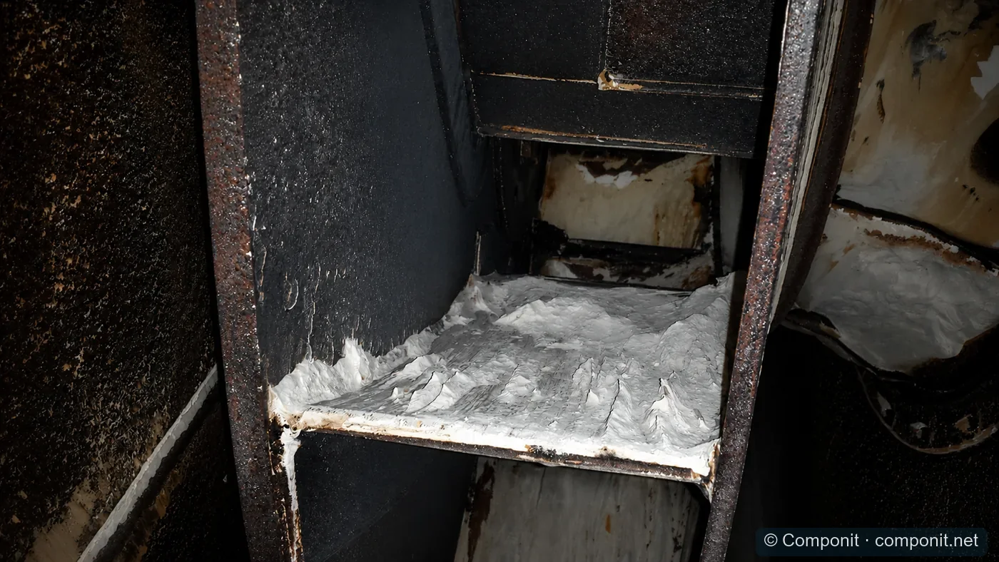 Deposits attached to an industrial fan rotor