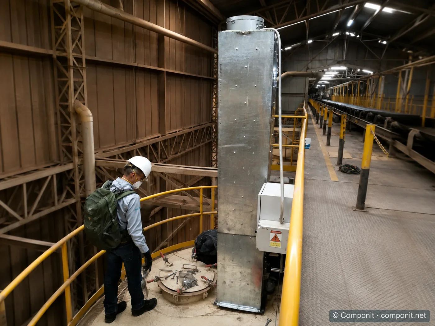 Acoustic cleaning installation on an industrial silo