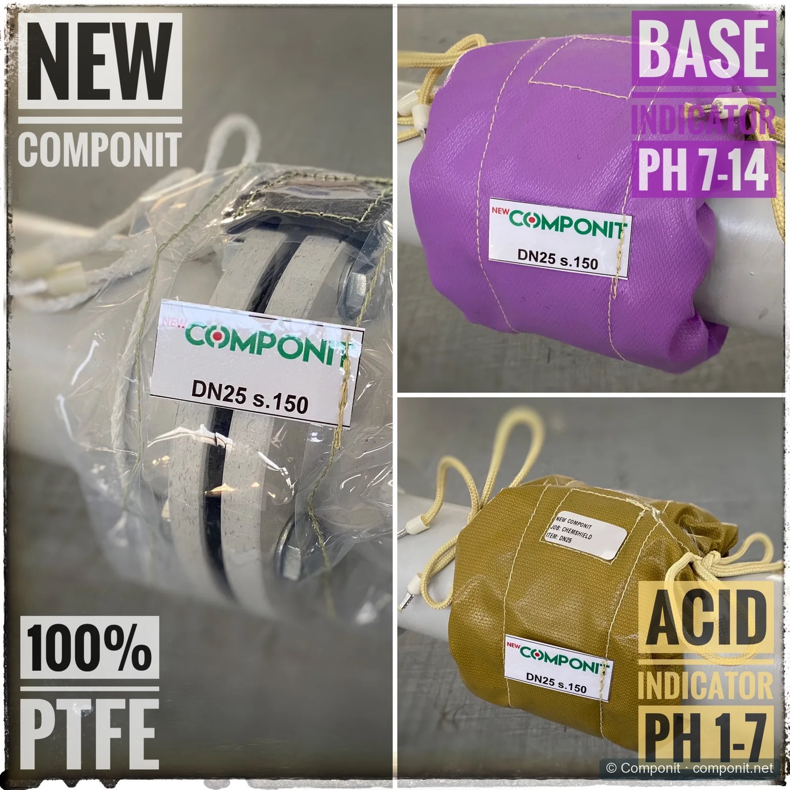 Protectores textiles para bridas con materiales e indicadores adaptados al fluido